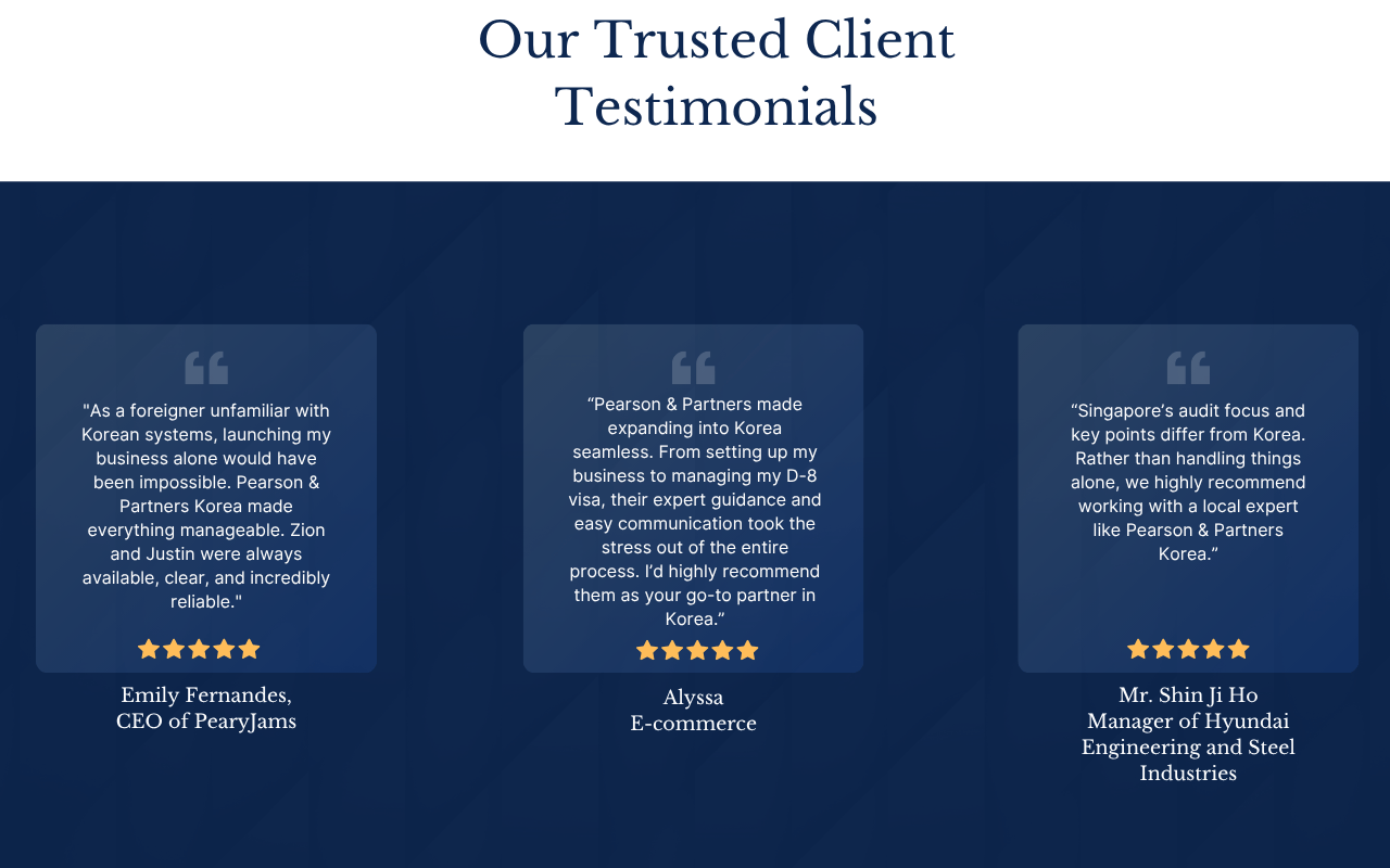Dark Blue and White Modern Client Testimonial Website Section UI Desktop Prototype