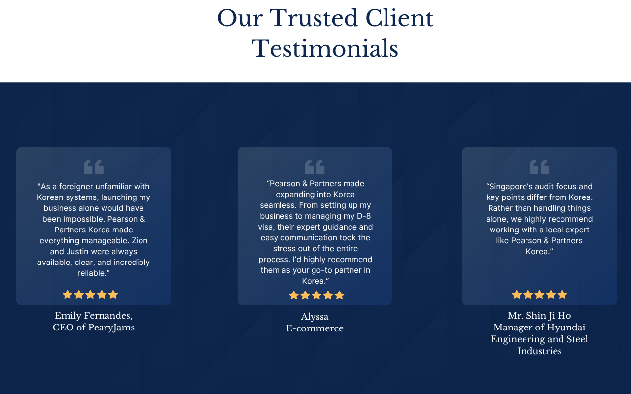 Dark Blue and White Modern Client Testimonial Website Section UI Desktop Prototype